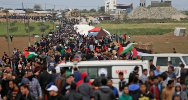 Palestinians march to mark Land Day east of Gaza City