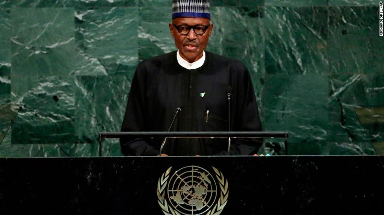 President Muhammadu Buhari of Nigeria addresses the 72nd session of the United Nations General Assembly, at U.N. headquarters, Tuesday, Sept. 19, 2017. (AP Photo/Richard Drew)