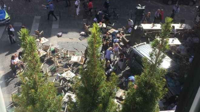 Images on social media showed furniture strewn at the scene around the city's Kiepenkerl statue