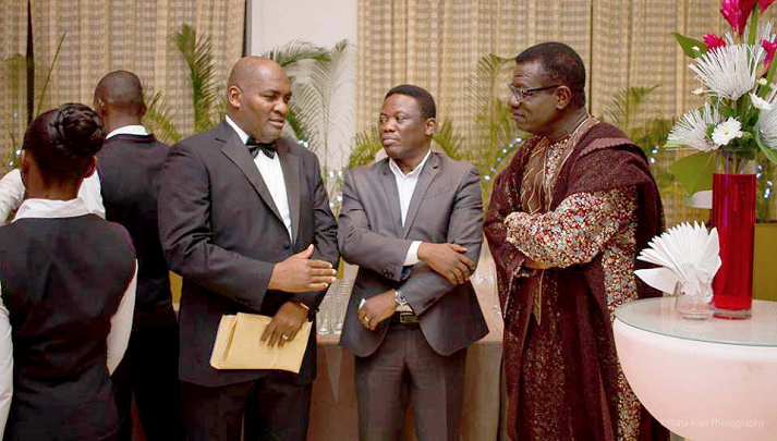 Mr Fitzgerald Odonkor (left), CEO of Capital Bank, in an interaction with Dr Mensah Otabil (right), the Board Chairman of the bank, and Dr Stephen Enchill, the Vice Board Chairman