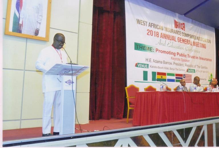 MD of SIC giving a speech at the 2018 Annual General Meeting of the West African Insurance Companies Association (WAICA)