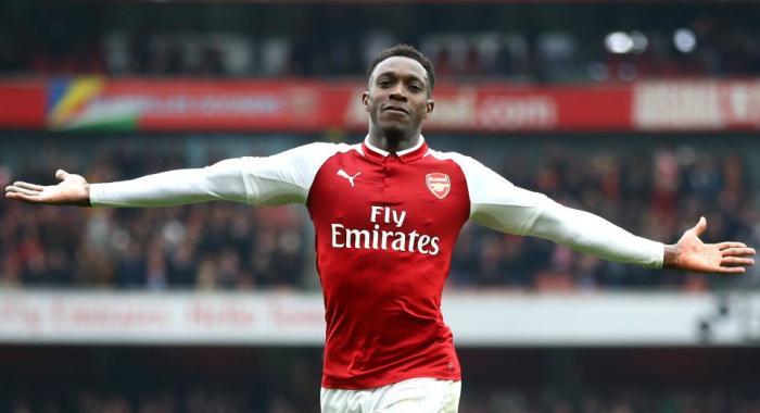 Welbeck celebrates his first goal of the game which put Arsenal 2-1 up