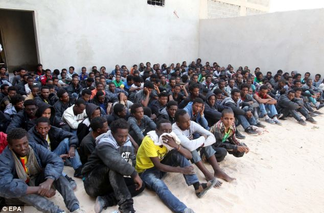 African migrants at a detention center, in Zawiya, Libya