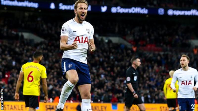 Harry Kane became the second fastest player to reach 100 Premier League goals (141 appearances) after Alan Shearer (124) (Image credit: Rex Features)