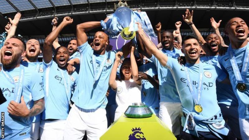 Manchester City celebrate after winning the 2017-18 Premier League title. Will they defend it? (Image credit: Getty Images)
