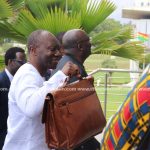 Ken Ofori-Atta displaying his budget bag to the media