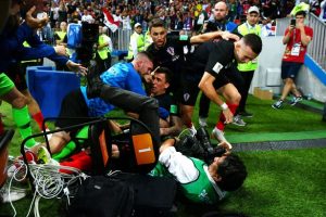 World Cup Photographer floored by Croatia celebrations 