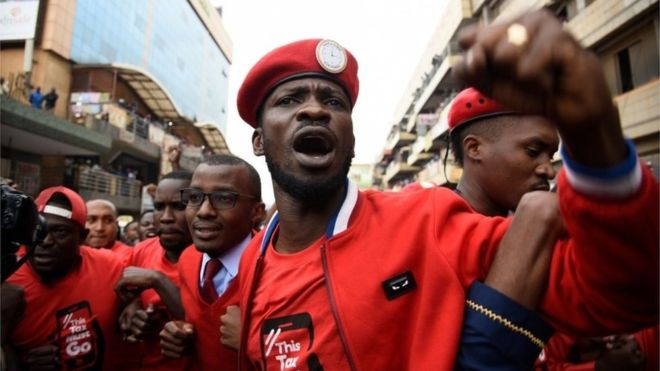 Musician and MP Robert Kyagulanyi led a demonstration against the taxes
