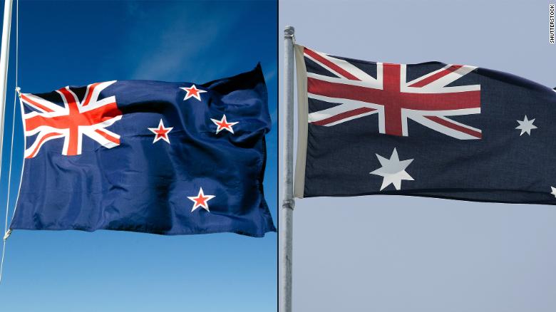 New Zealand's flag, left, and Australia's flag
