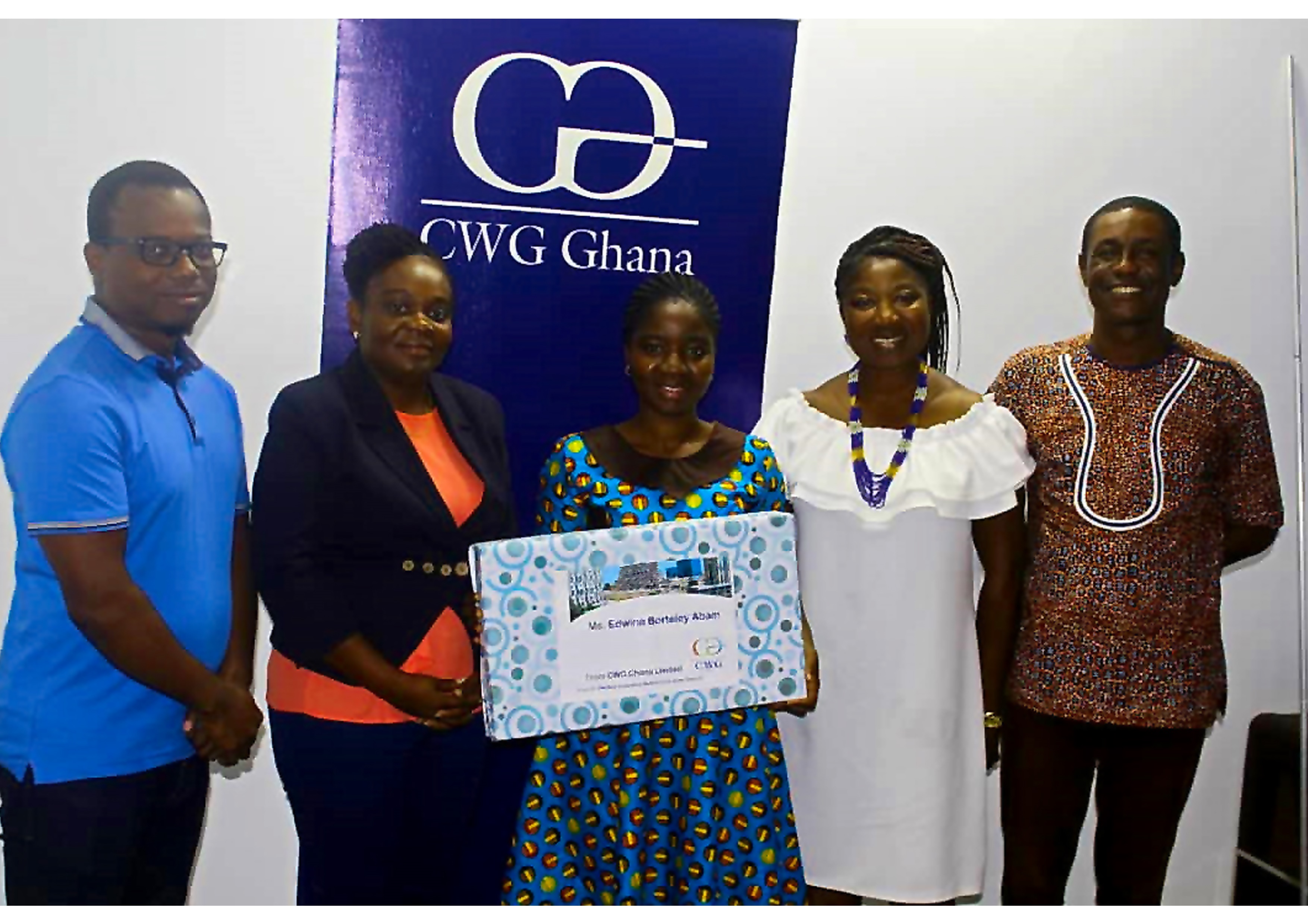 From left to right Oluwaseun Layade, Project Manager at CWG Ghana_ Harriet Yartey, Managing Director at CWG Ghana_ Edwina Borteley Abam_ Beatrice Adotey-Addey, mother_ and Robert Mawumor-Lewis, father