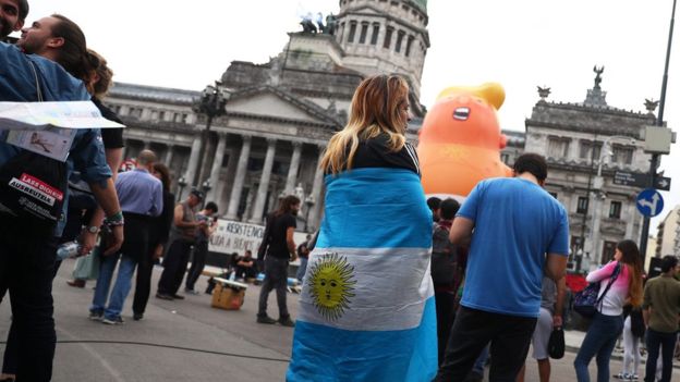A "Baby Trump" balloon has appeared in Buenos Aires