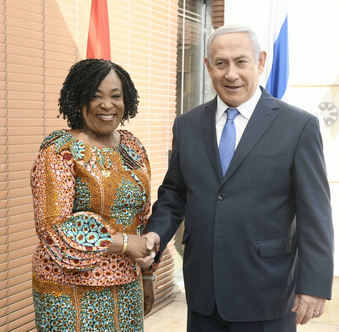 Hon. Minister for Foreign Affairs, Shirley Ayorkor Botchwey in a pose with the Israeli Premier, Benjamin Netanyahu