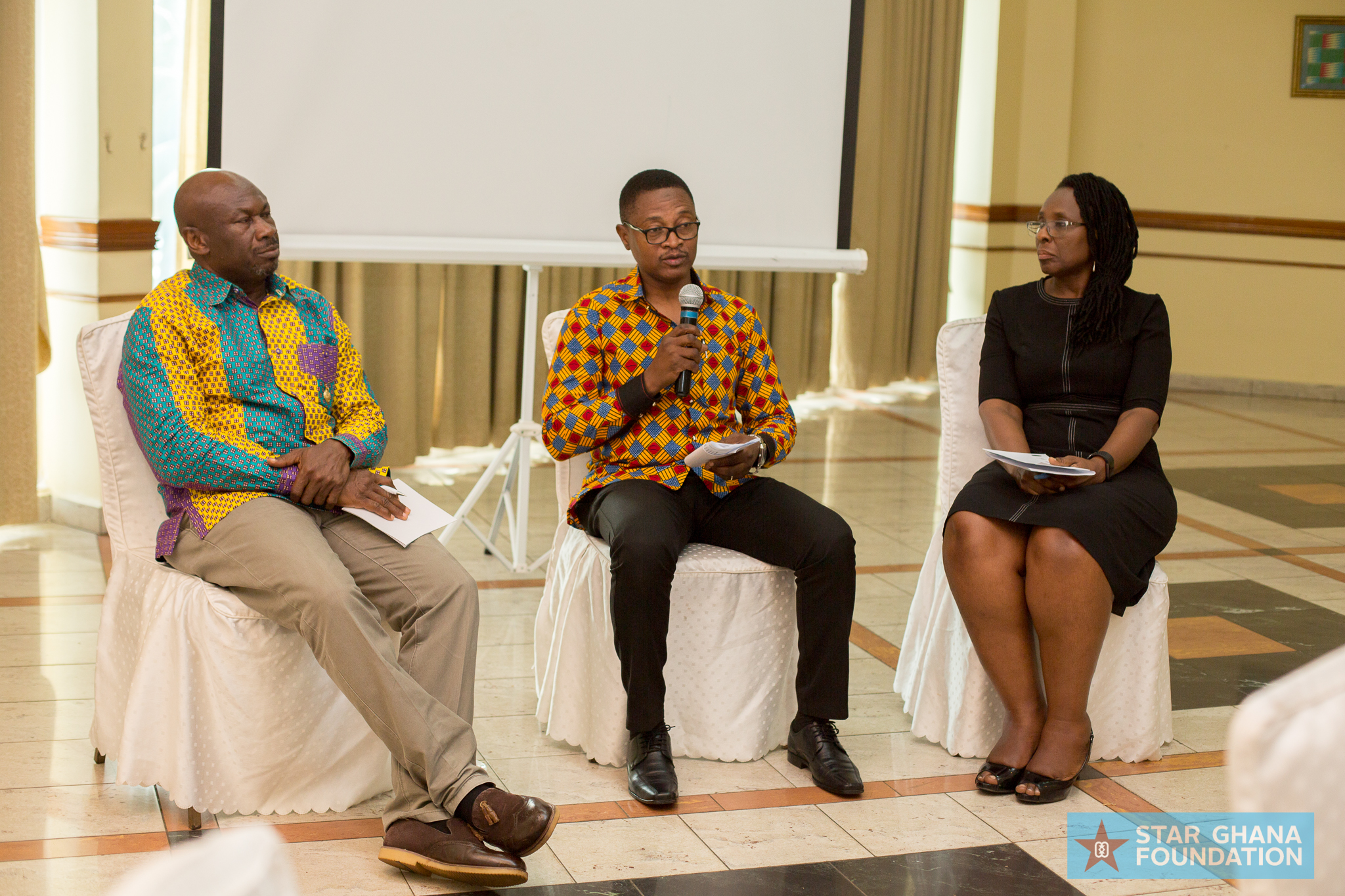 Ibrahim Tanko Amidu - Programme Director, STAR Ghana Foundation(left), Mohammed Nash, Chairperson , INGO Forum(middle) and Adelaide Addo Fening, Ghana Oil and Gas for Inclusive Growth(right)