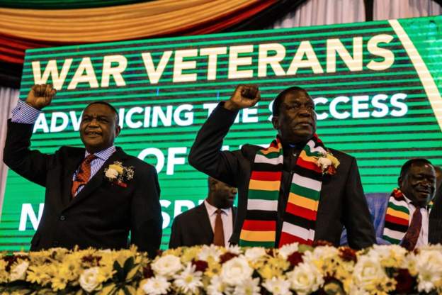 Mr Chiwenga (L) is seen as a potential successor to President Emmerson Mnangagwa (R)