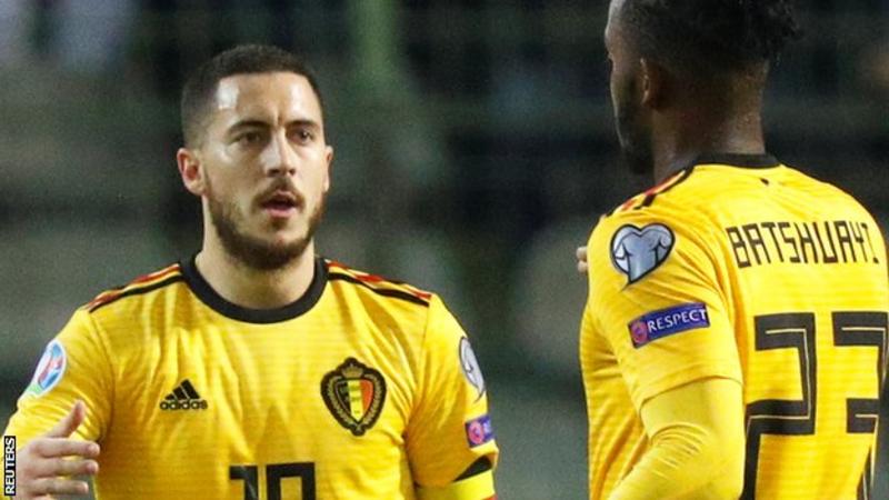 Eden Hazard (left) and Michy Batshuayi were in a Belgium starting XI that contained six Premier League players (Image credit: Reuters)