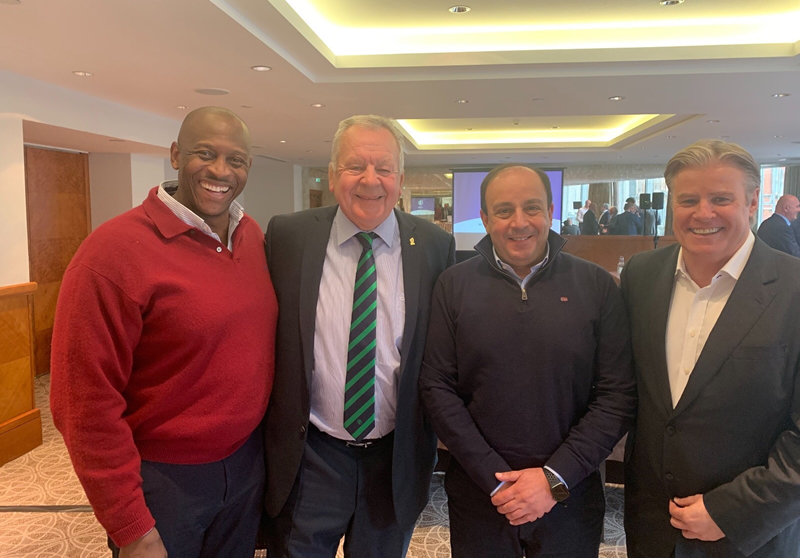 Mr. Herbert Mensah, President of the Ghana Rugby Union and member of the Executive Committee of Rugby Africa, World Rugby President Sir Bill Beaumont, Rugby Africa President Khaled Babbou, and World Rugby Director.