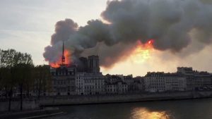 Notre Dame cathedral in Paris on fire