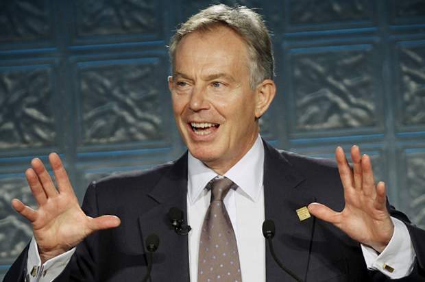 Former British Prime Minister Tony Blair speaks at the Cuyahoga Community College scholarship luncheon in Cleveland Wednesday, Oct. 5, 2011. (AP Photo/Mark Duncan)