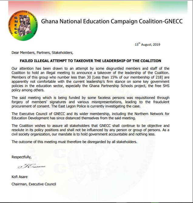 Disregard attempted ‘coup’ at GNECC – Group to Ghanaians