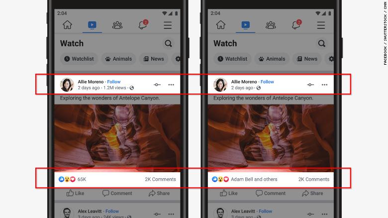 Facebook is rolling out a test to hide your likes