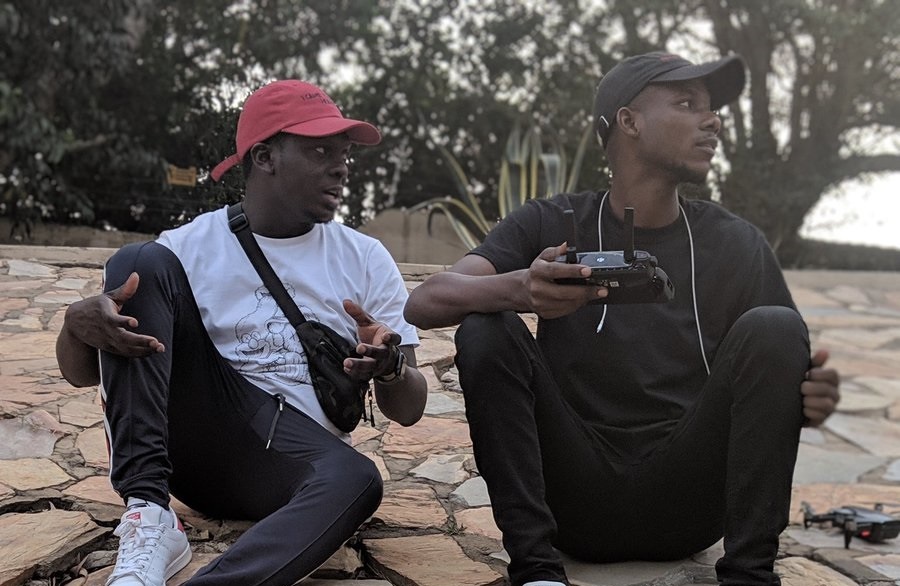 Albert Donkor (L) and Andy Madjitey, his cinematographer on location during the filming of 'Boys No Dey Cry'