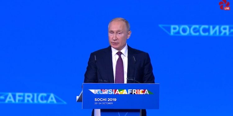 Vladimir Putin delivers his opening speech at Russia-Africa Summit