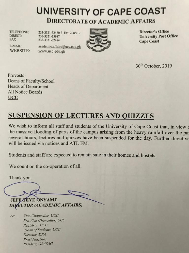 UCC suspends lectures over flooding on campus