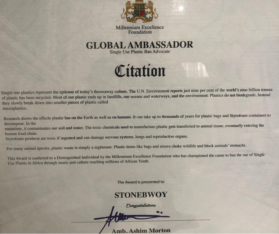 Stonebwoy made Global Ambassador for Sanitation