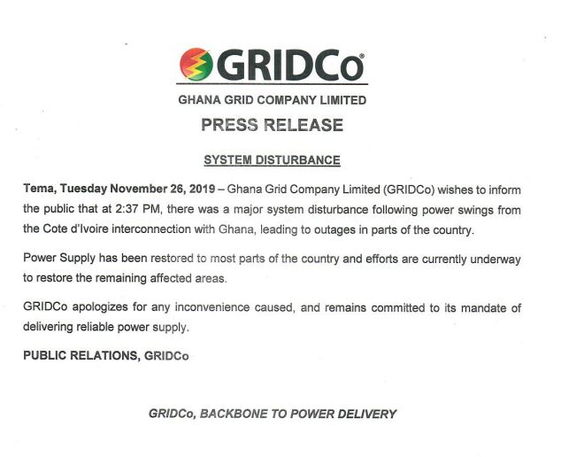 Tuesday’s dumsor due to ‘power swings’ – GRIDCo