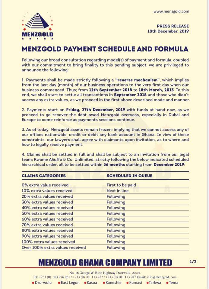 Menzgold to pay customers from December 27 using ‘reverse mechanism’