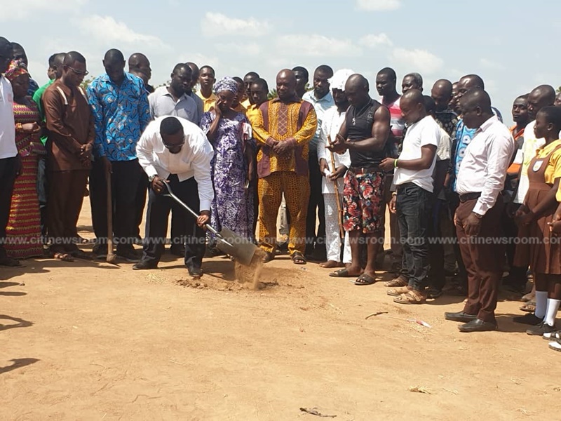 Ga West MCE cuts sod for the construction of classroom blocks at Nsakina, Afuaman