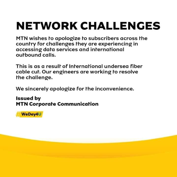 MTN apologises over data challenges, blames disruptions on undersea fibre cut
