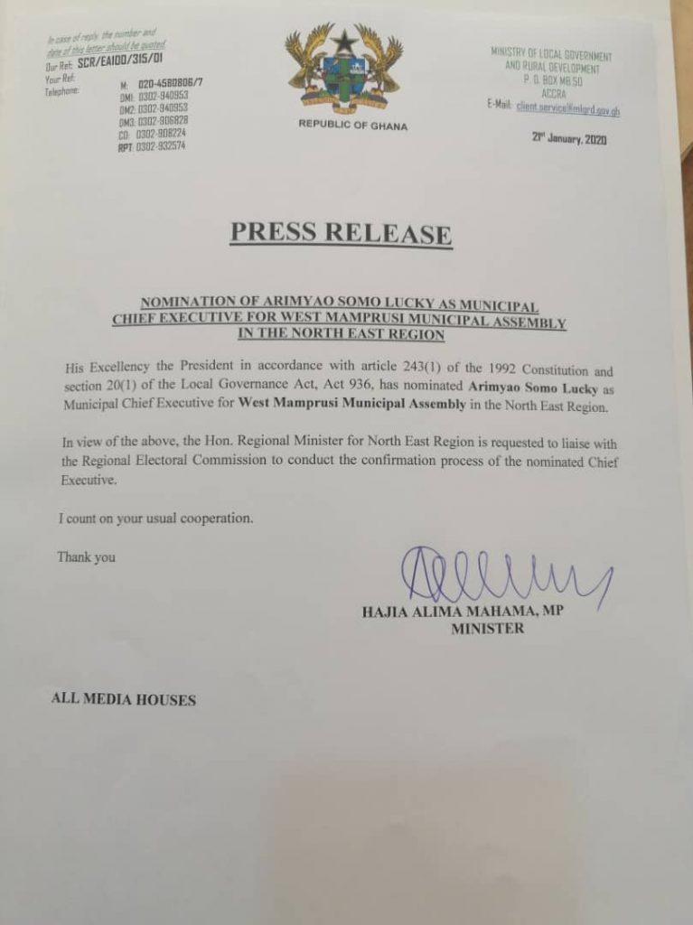 Nana Addo nominates new MCE for West Mamprusi Assembly
