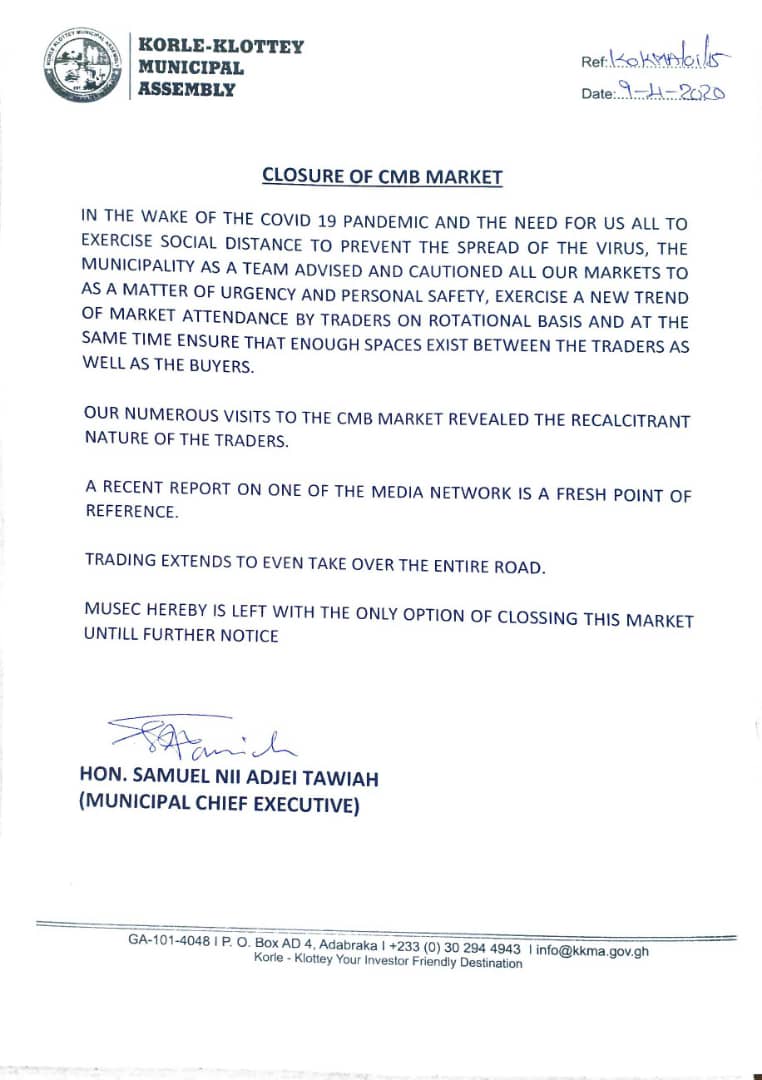 CMB market closed down after traders ignore social distancing rules