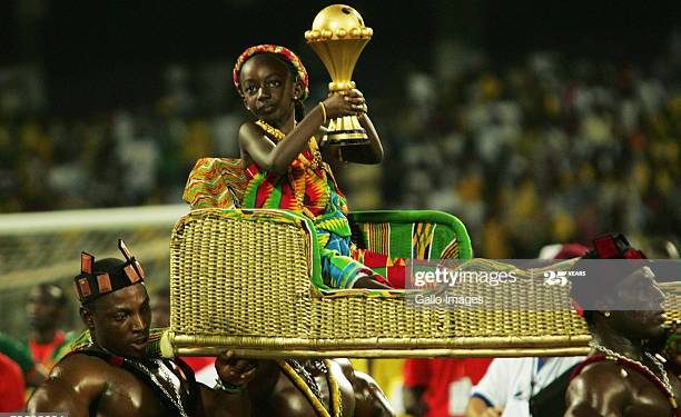 ACCRA, GHANA - FEBRUARY 10:  The winners' trophy is carried on to the pitch after the AFCON Final match between Cameroon and Egypt at the Ohene Djan Stadium in Accra, Ghana.  (Photo by Lee Warren/Gallo Images/Getty Images)