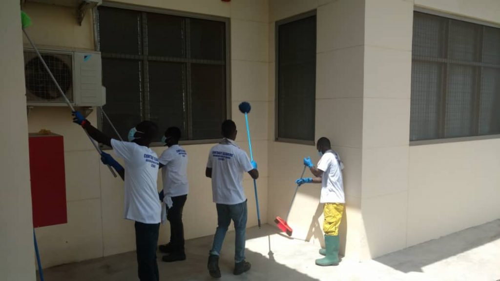Contract Cleaners Assoc. of Ghana clean-up COVID-19 Treatment Centre in Kwabenya