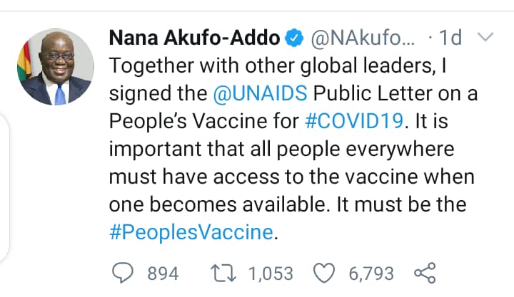 Akufo-Addo urges world leaders to commit to making COVID-19 vaccine freely accessible