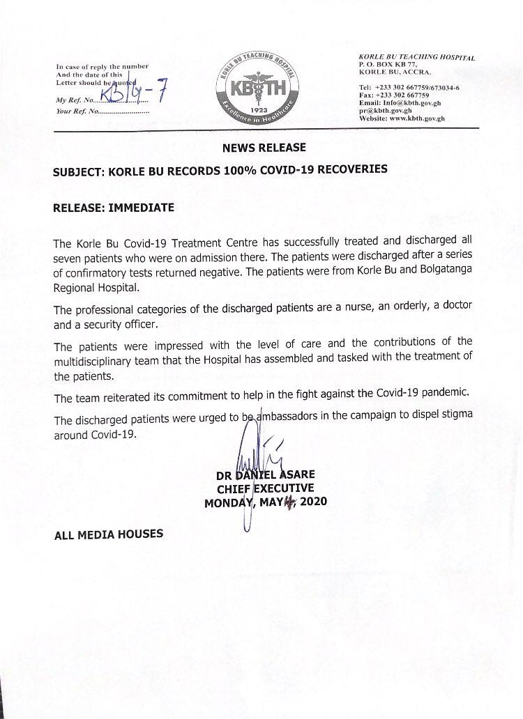 COVID-19: All patients at Korle Bu Teaching Hospital treated and discharged