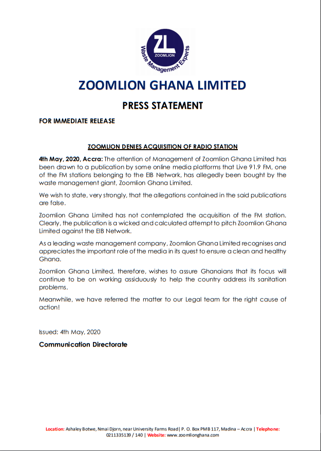We’ve not purchased Live FM – Zoomlion