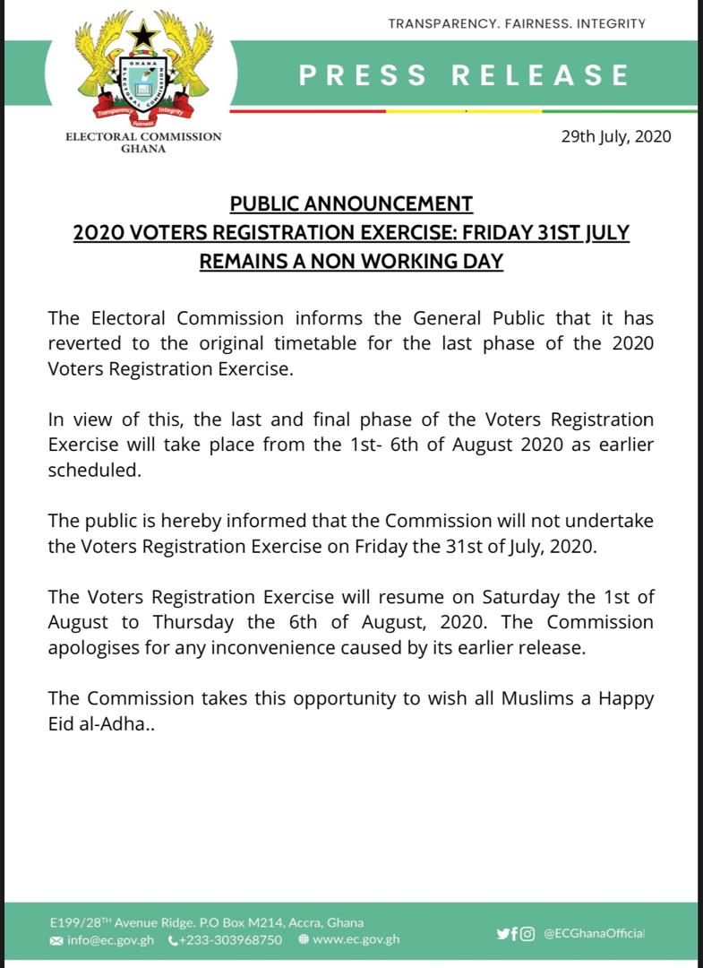 EC suspends voter registration on Friday over Eid-ul-Adha celebration