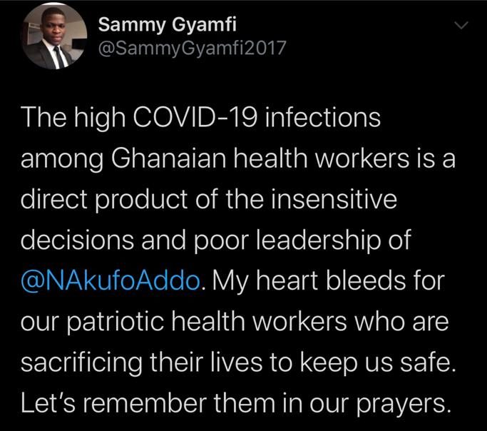 COVID-19 infections among health workers due to Akufo-Addo’s ‘insensitive decisions’ – Sammy Gyamfi