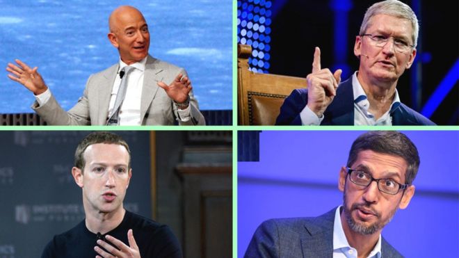 Amazon's Jeff Bezos, Apple's Tim Cook, Facebook's Mark Zuckerberg and Google's Sundar Pichai defended their firms