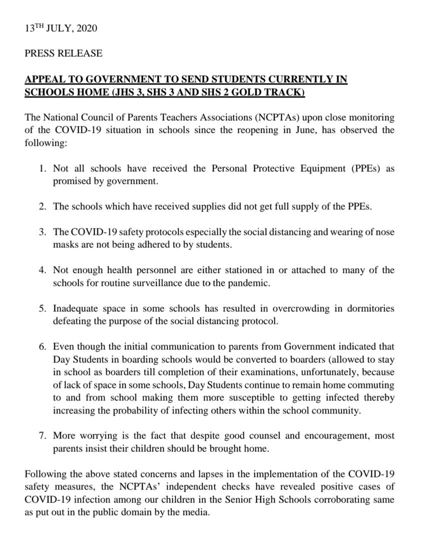 COVID-19: Council of PTAs calls for closure of schools, postponement of WASSCE