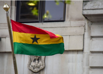 The Ghana flag hoisted on a pole in the City of London. Ghana has over 100 missions around the globe. Picture source: Getty Images