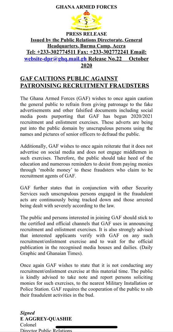 Don’t fall for fraudulent recruitment adverts – GAF cautions public