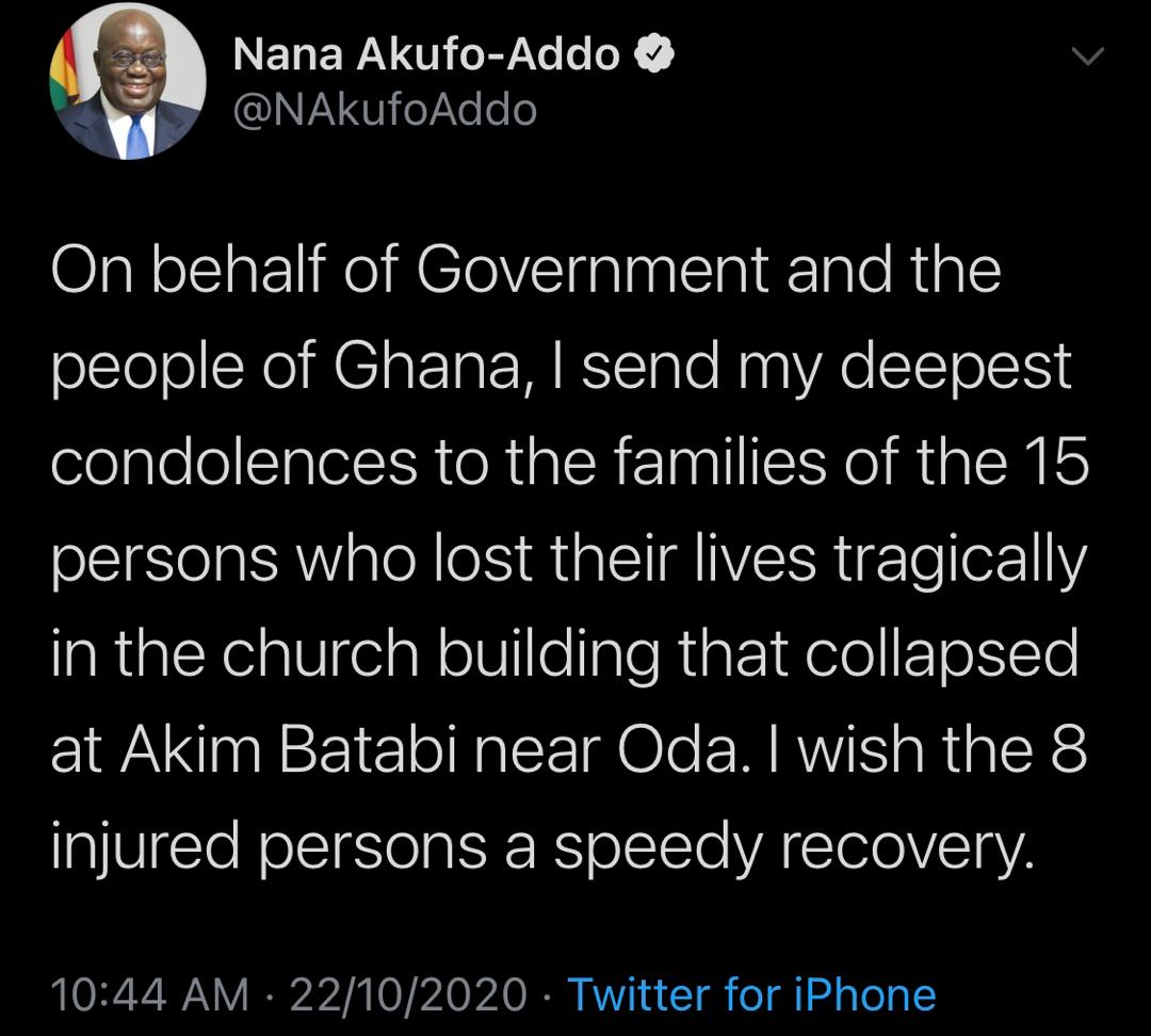 Akufo-Addo commiserates with families Akyem Batabi church collapse