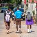 School kids walking home