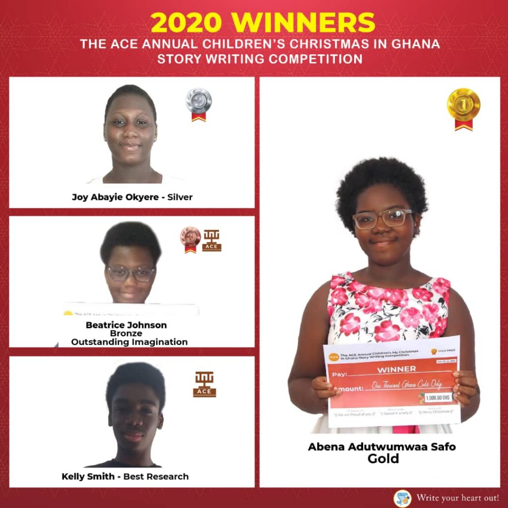 Winners of 1st ACE annual children’s Christmas in Ghana story writing competition commended