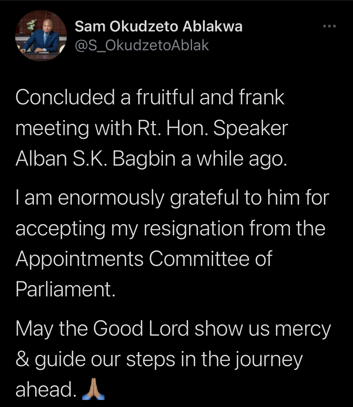 Bagbin accepts Ablakwa’s resignation from Appointments Committee
