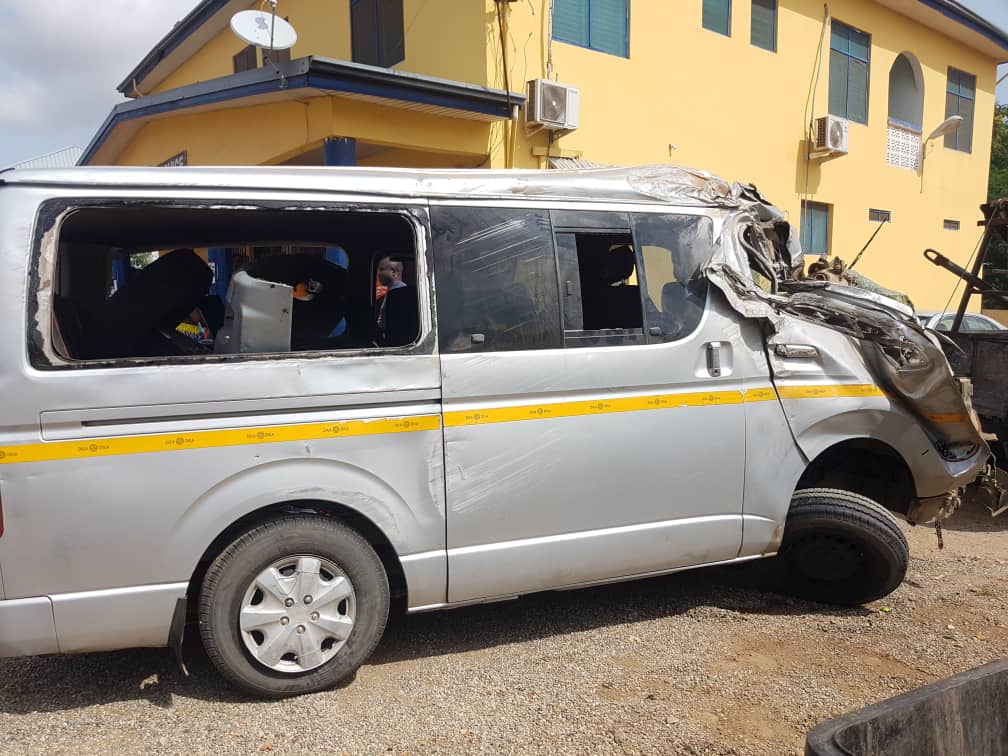 Trotro somersaults after running down two robbers at Sowutuom